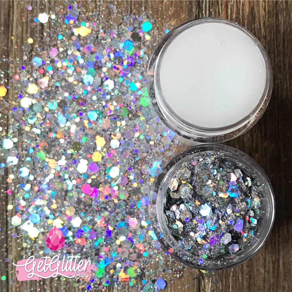 GetGlitterBaby Chunky Festival Glitters voor Lichaam en Gezicht / Face Body Glitter - Zilver - en Glitter HuidLijm