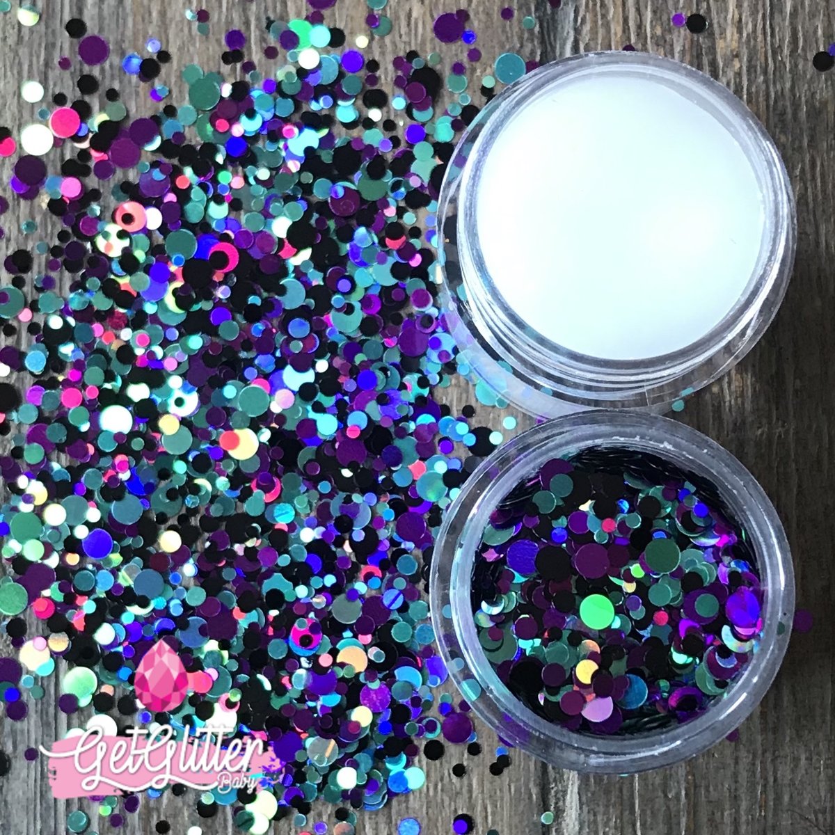 GetGlitterBaby Chunky Festival Glitters voor Lichaam en Gezicht - Paars / Blauw / Zwart - en Glitter HuidLijm