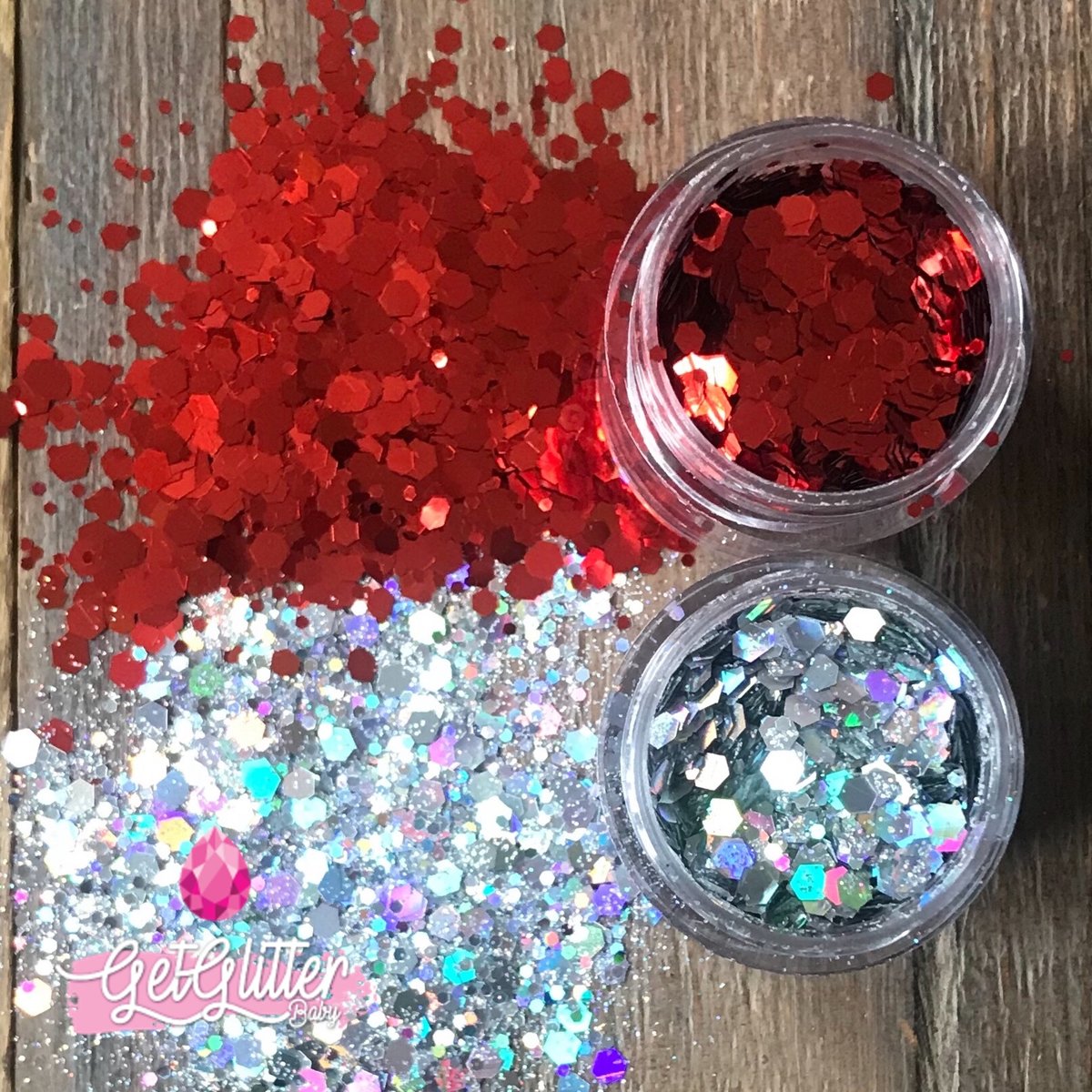 GetGlitterBaby Chunky Festival Glitters voor Lichaam en Gezicht - Rood en Zilver