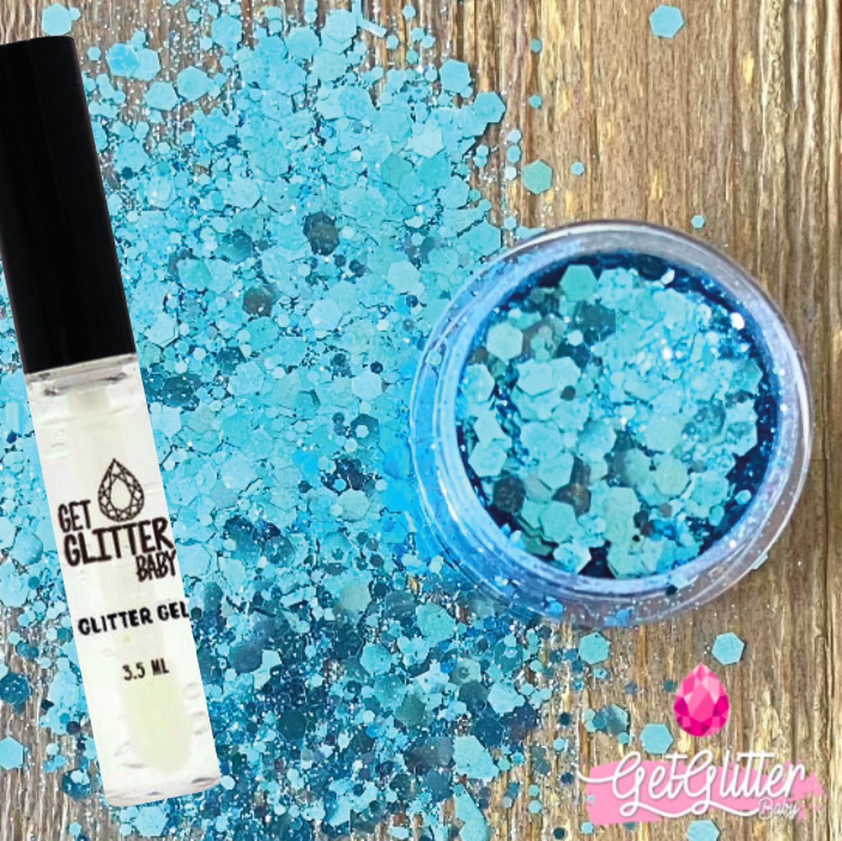 GetGlitterBaby® - Biologische / Biologisch afbreekbare Chunky Festival Glitters voor Lichaam en Gezicht / Biodegradable Face Body Glitter - Groen / Blauw en Glitter Gel HuidLijm