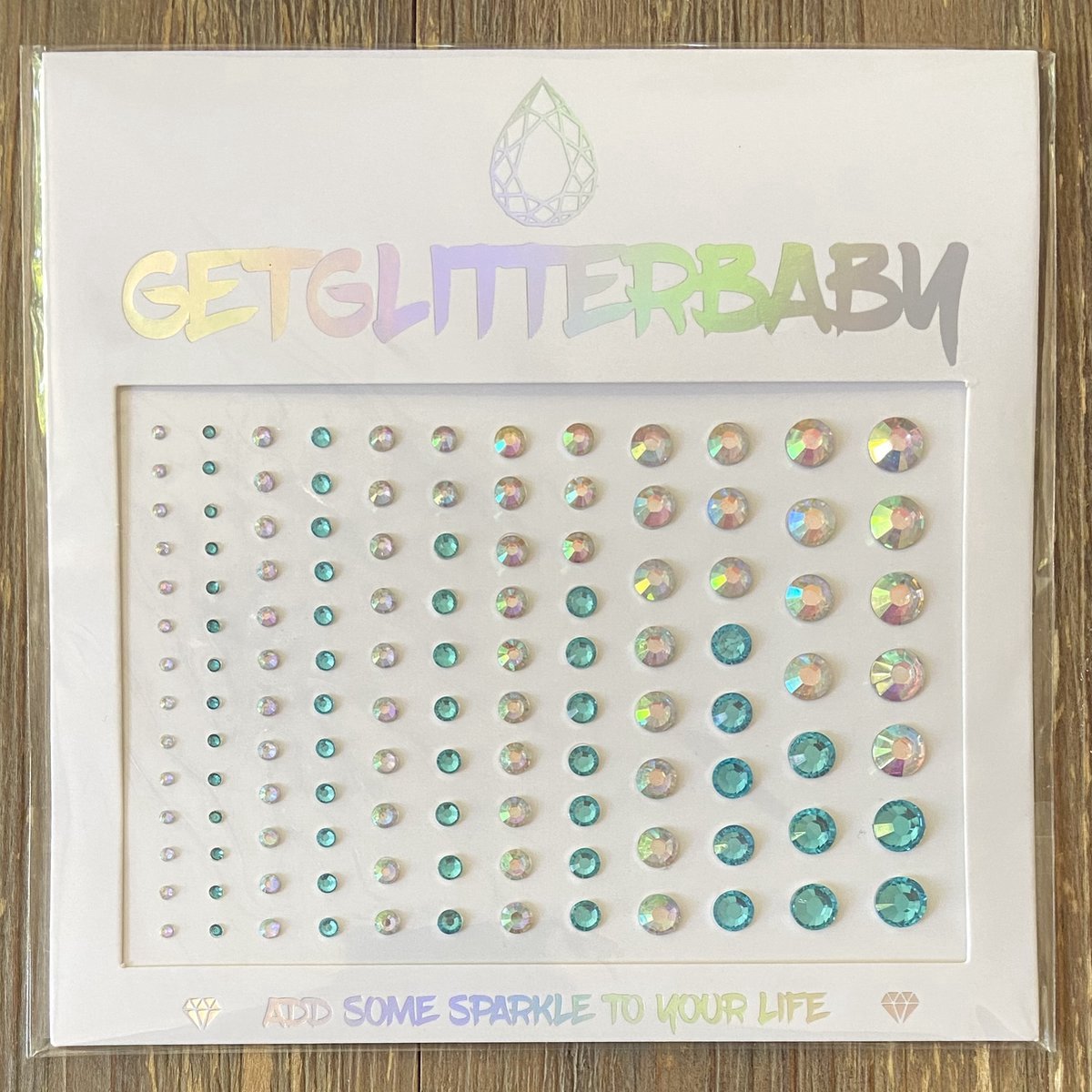 GetGlitterBaby® - Jewels / Festival Glitters / Strass Steentjes / Rhinestones Rhine stones / Plak Diamantjes voor Gezicht Zilver / Diamond / Aqua - 2mm tot 8mm - Met Plaklaag