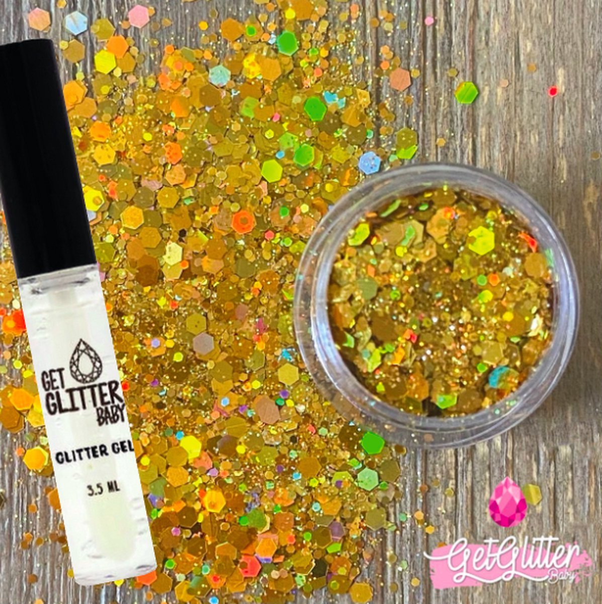 GetGlitterBaby® Chunky Festival Glitters voor Lichaam en Gezicht / Face Body Glitter - Goud - en Glitter Gel HuidLijm