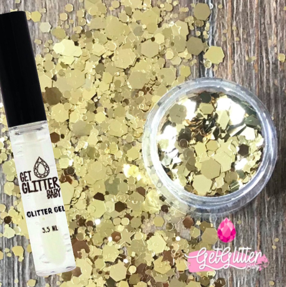 GetGlitterBaby® Chunky Festival Glitters voor Lichaam en Gezicht / Face Body Glitter - Goud - en Glitter Gel HuidLijm