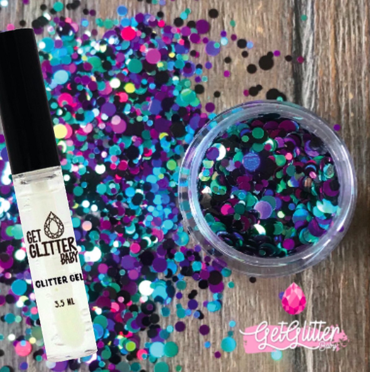 GetGlitterBaby® Chunky Festival Glitters voor Lichaam en Gezicht / Face Body Glitter - Paars / Blauw / Zwart - en Glitter Gel HuidLijm