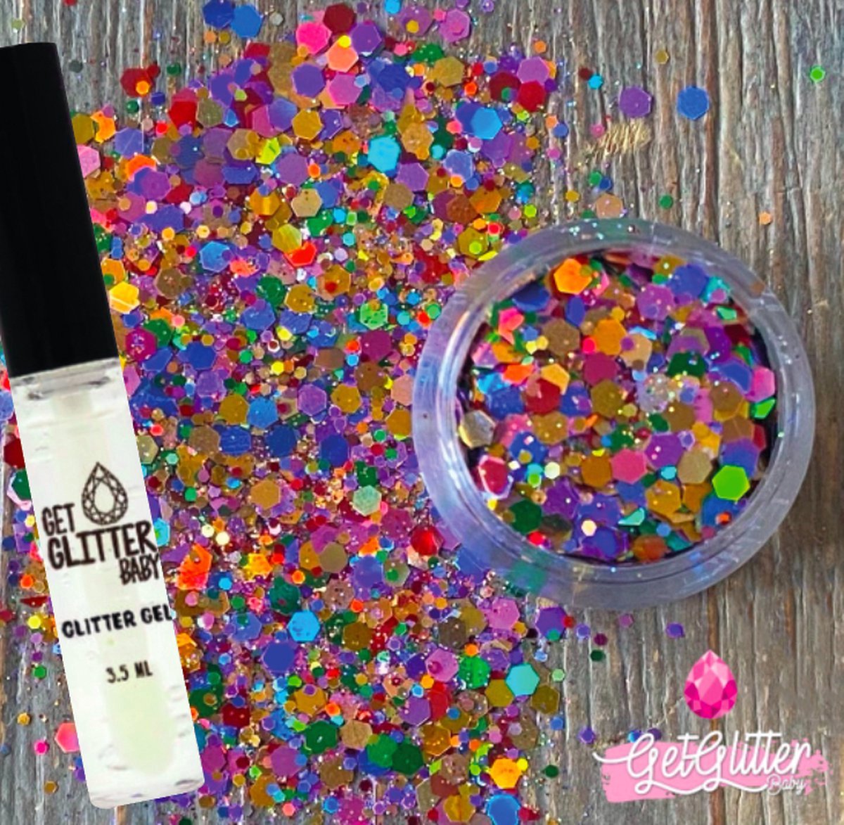 GetGlitterBaby® Chunky Festival Glitters voor Lichaam en Gezicht / Face Body Glitter - Roze / Rood / Geel / Blauw en / Groene / Paars en Glitter HuidLijm