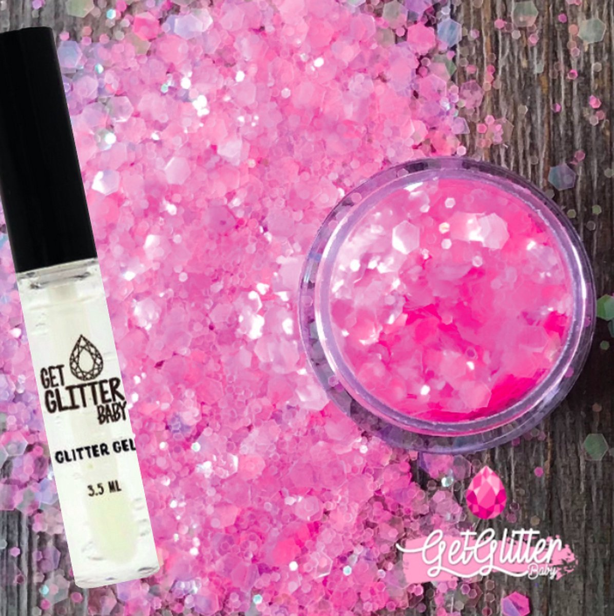 GetGlitterBaby® Chunky Festival Glitters voor Lichaam en Gezicht / Face Body Glitter - Roze - en Glitter Gel HuidLijm