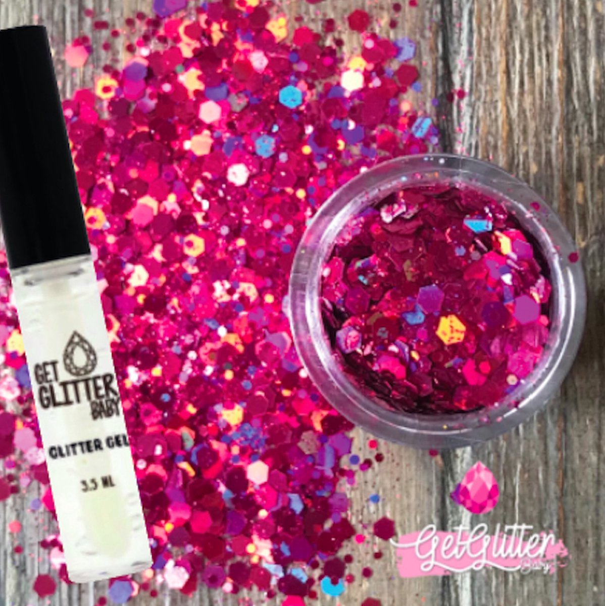 GetGlitterBaby® Chunky Festival Glitters voor Lichaam en Gezicht / Face Body Glitter - Roze - en Glitter Gel HuidLijm