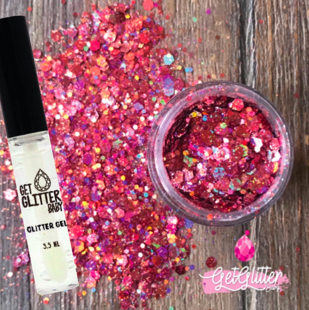 GetGlitterBaby® Chunky Festival Glitters voor Lichaam en Gezicht / Face Body Glitter - Roze - en Glitter Gel HuidLijm