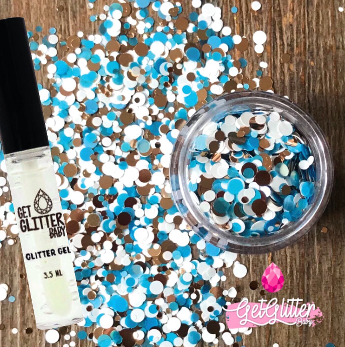 GetGlitterBaby® Chunky Festival Glitters voor Lichaam en Gezicht / Face Body Glitter - Wit / Goud / Blauw - en Glitter Gel HuidLijm