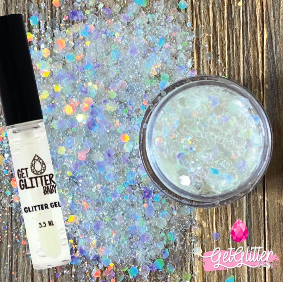 GetGlitterBaby® Chunky Festival Glitters voor Lichaam en Gezicht / Face Body Glitter - Zilver / Wit - en Glitter Gel HuidLijm