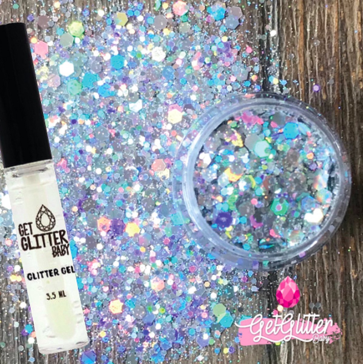 GetGlitterBaby® Chunky Festival Glitters voor Lichaam en Gezicht / Face Body Glitter - Zilver - en Glitter Gel HuidLijm