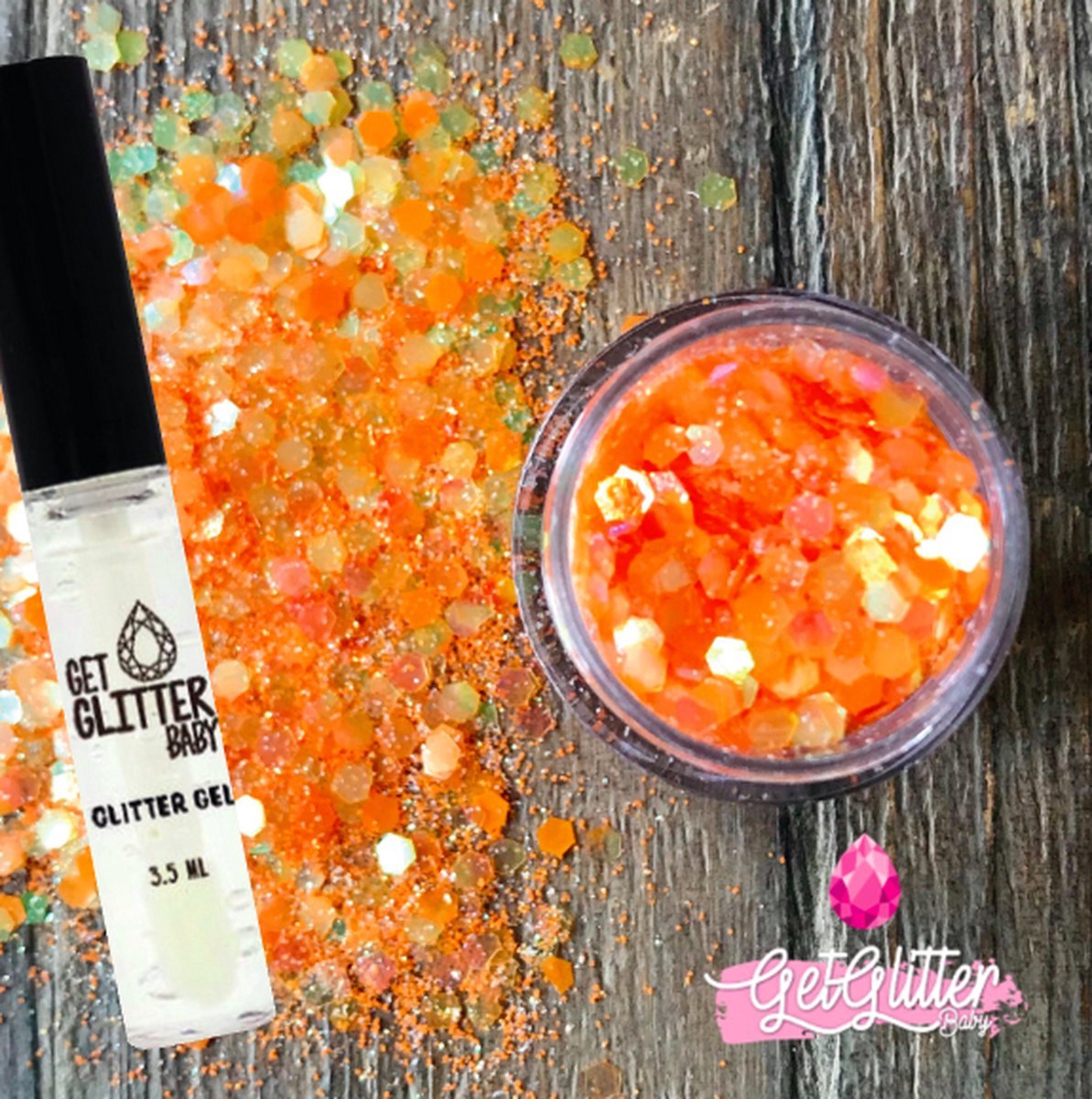 GetGlitterBaby® Chunky Festival Glitters voor Lichaam en Gezicht Face Body Glitter - Oranje - en Glitter Gel HuidLijm