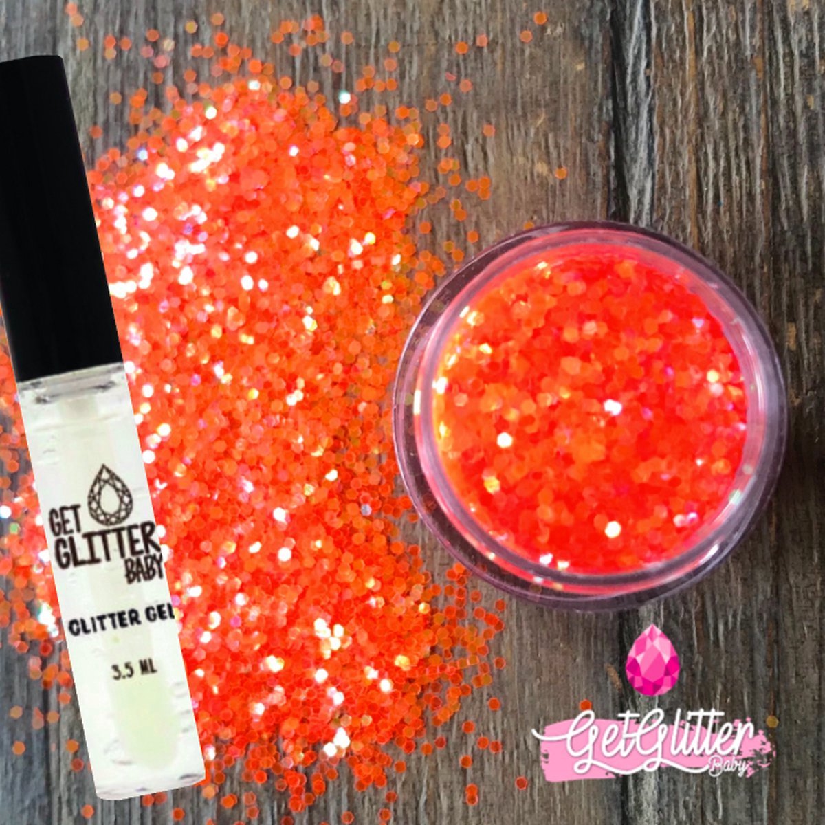 GetGlitterBaby® Poeder Festival Glitters voor Lichaam en Gezicht / Face Body Glitter - Oranje - en Glitter Gel HuidLijm