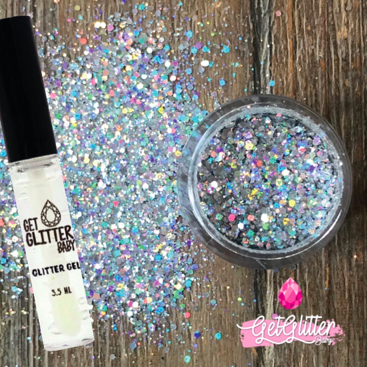 GetGlitterBaby® Poeder Festival Glitters voor Lichaam en Gezicht / Face Body Glitter - Zilver - en Glitter Gel HuidLijm