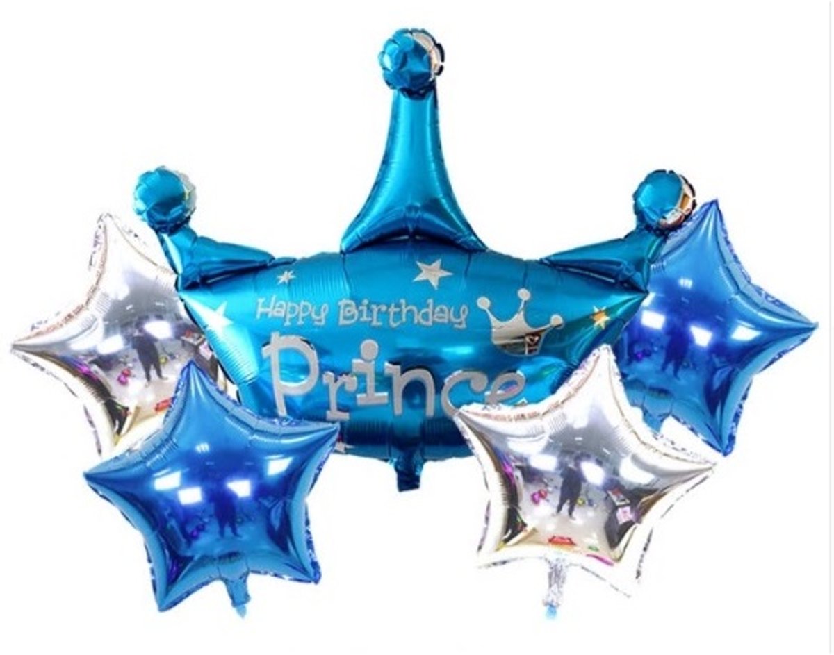 Prince Birthday Set Ballonnen - 5 stuks - Set - Jongen - Verjaardag - Prins - Blauw