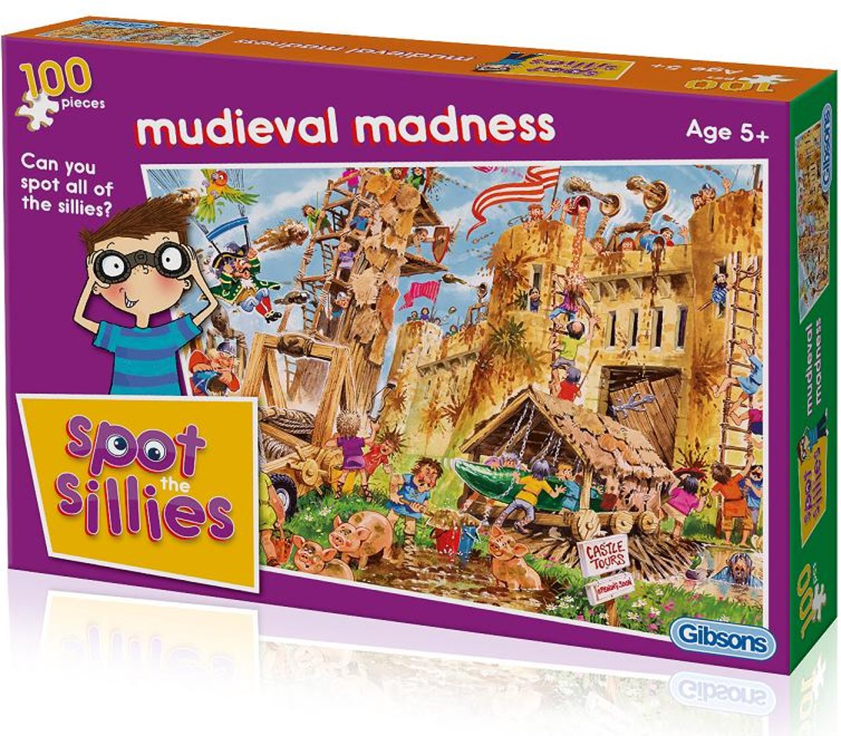 Legpuzzel van 100 stukjes - Gibsons - Spot the Sillies, Mudieval Madness, John Francis