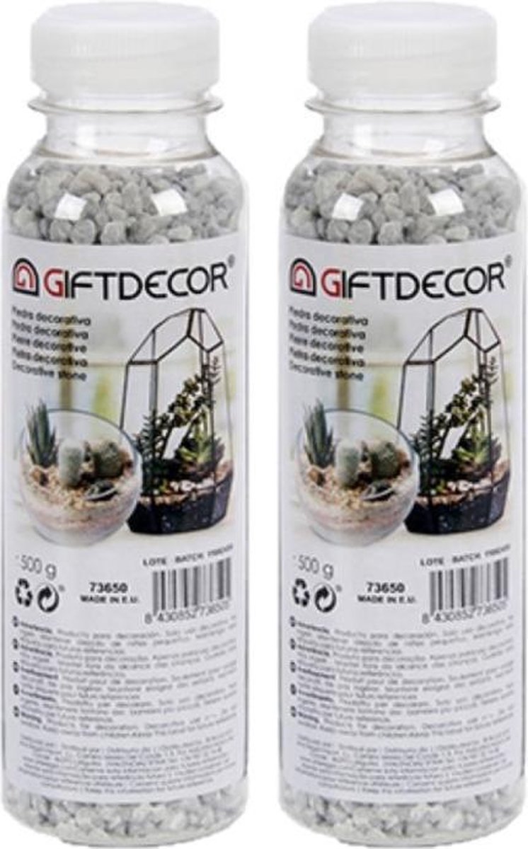 2x pakjes decoratie steentjes/kiezeltjes lichtgrijs 500 gram - Aquarium bodembedekking