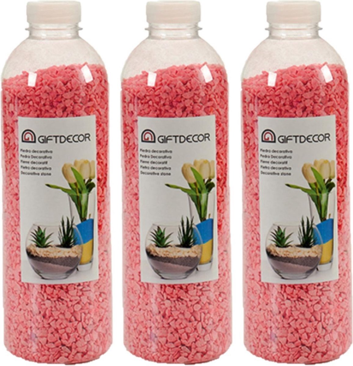 3x pakjes decoratie steentjes/kiezeltjes fuchsia roze 1,5 kg - Aquarium bodembedekking