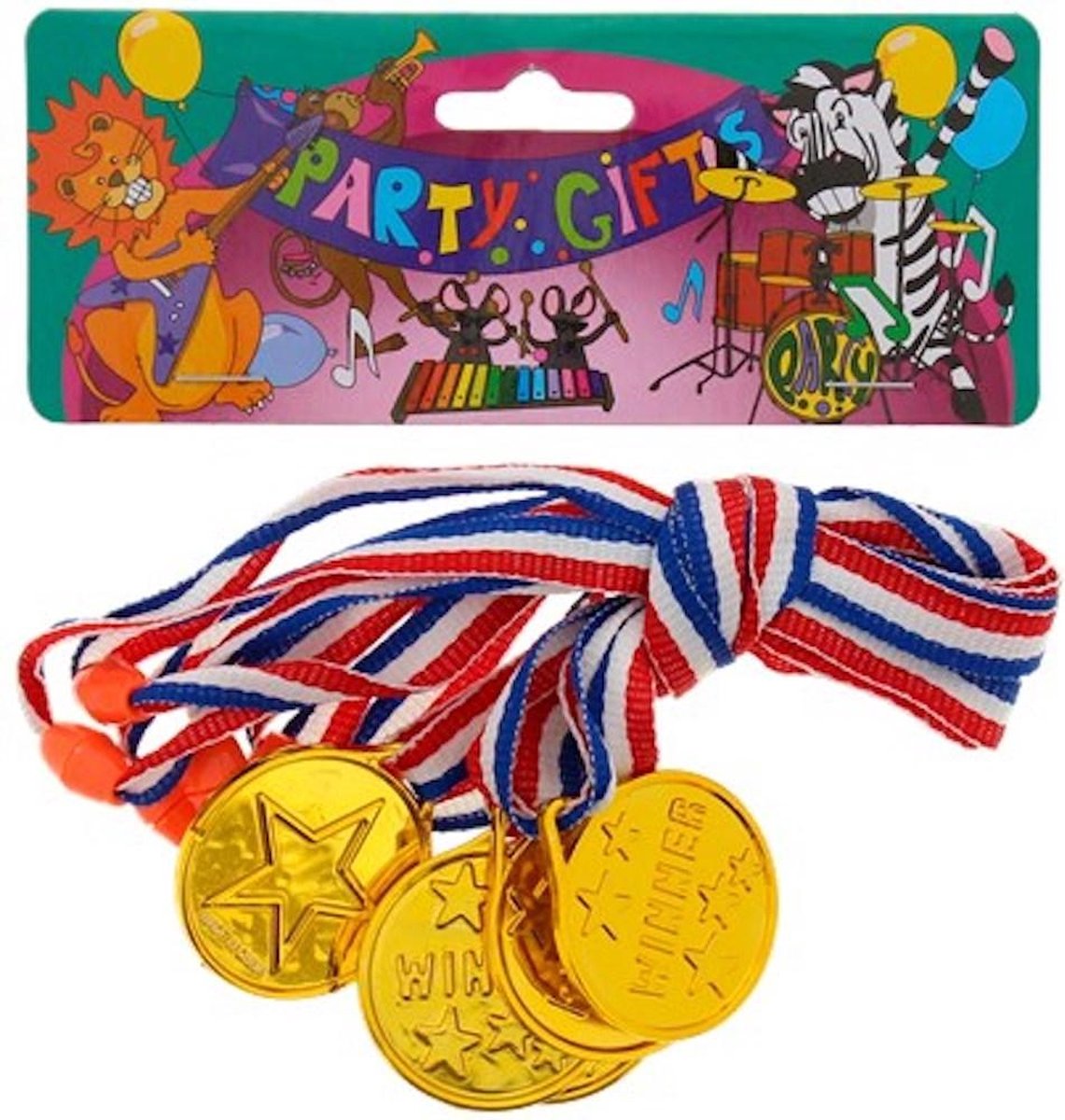 Gifts - 5 medailles goudkleurig - voor kinderfeest 1e prijs medaille met koord - 4.5 cm