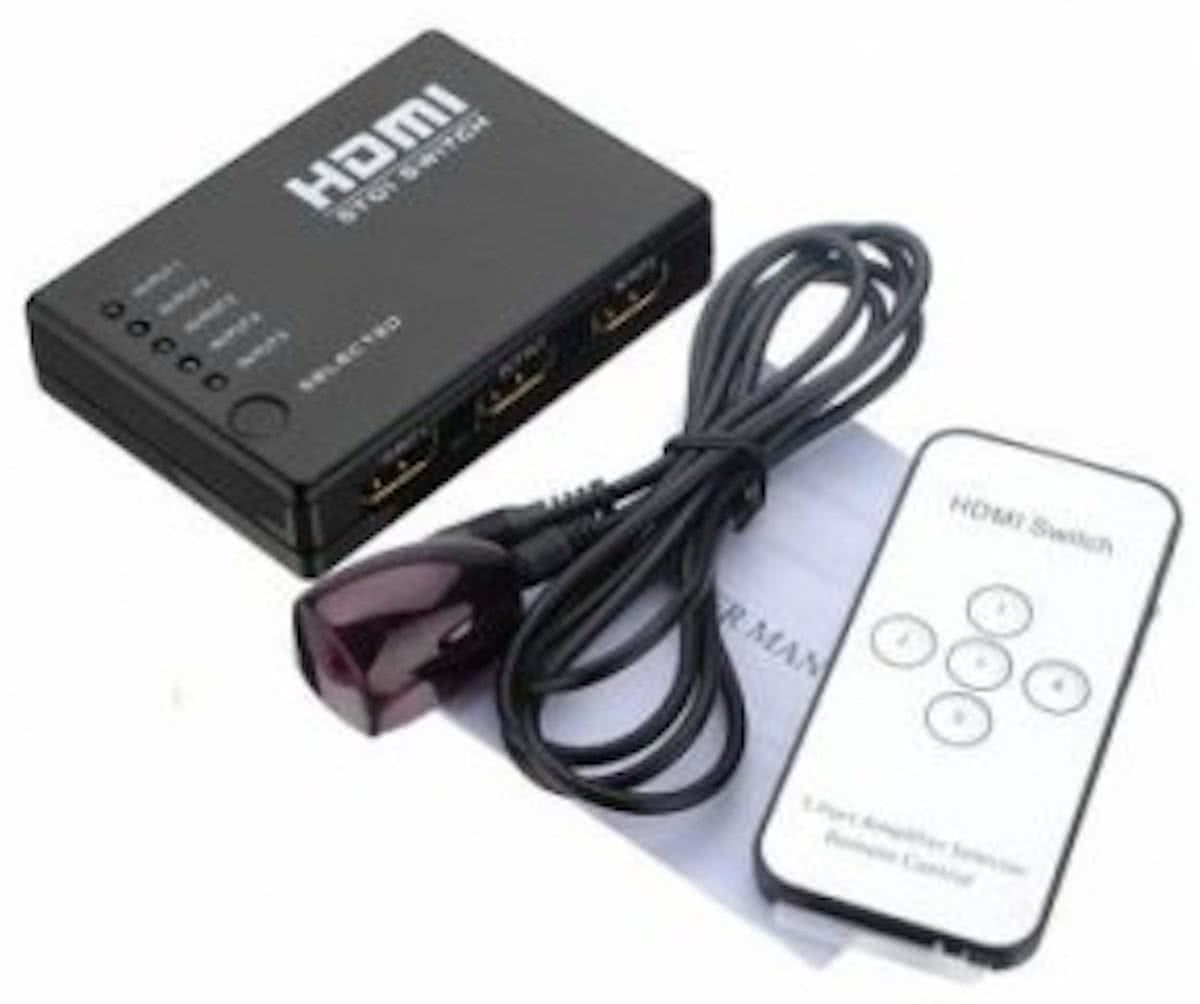 HDMI Switch Splitter Inclusief Afstandsbediening 5 poorts 1080P