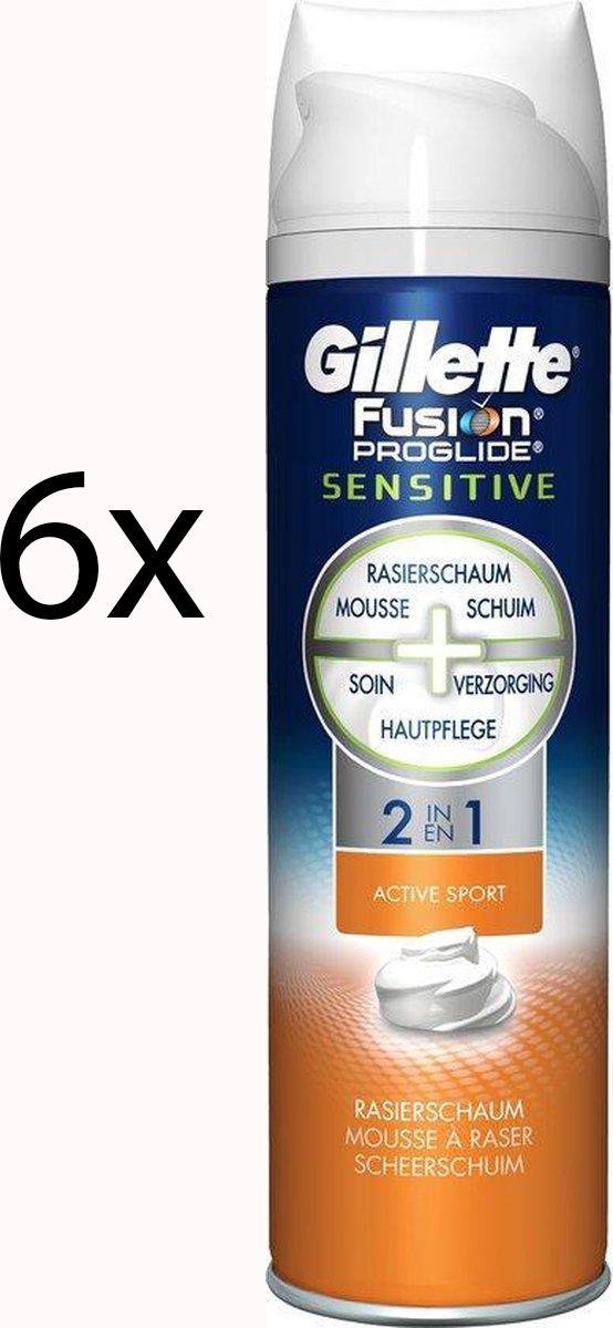 6x Gillette Fusion ProGlide Sensitive Active Sport Scheerschuim 6 x 250 ml voordeelverpakking