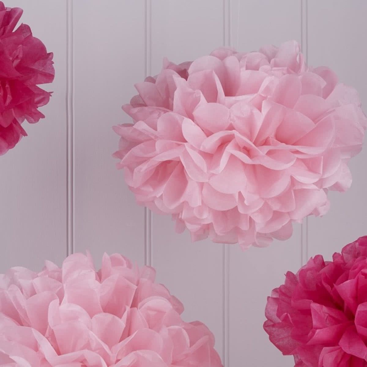 Pom Poms - Donker & licht roze assorti (5 stuks)