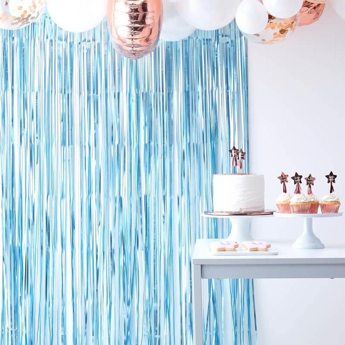 Backdrop gordijn matblauw - Babyshower / Cakesmash / Geboorte