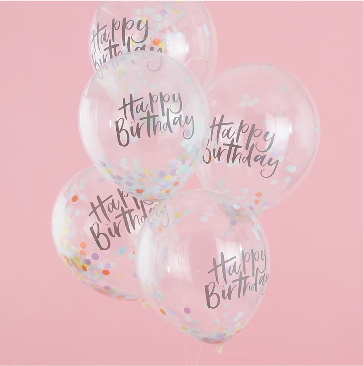 Ballonnen Confetti Pastel ‘Happy Birthday’ - 5 stuks