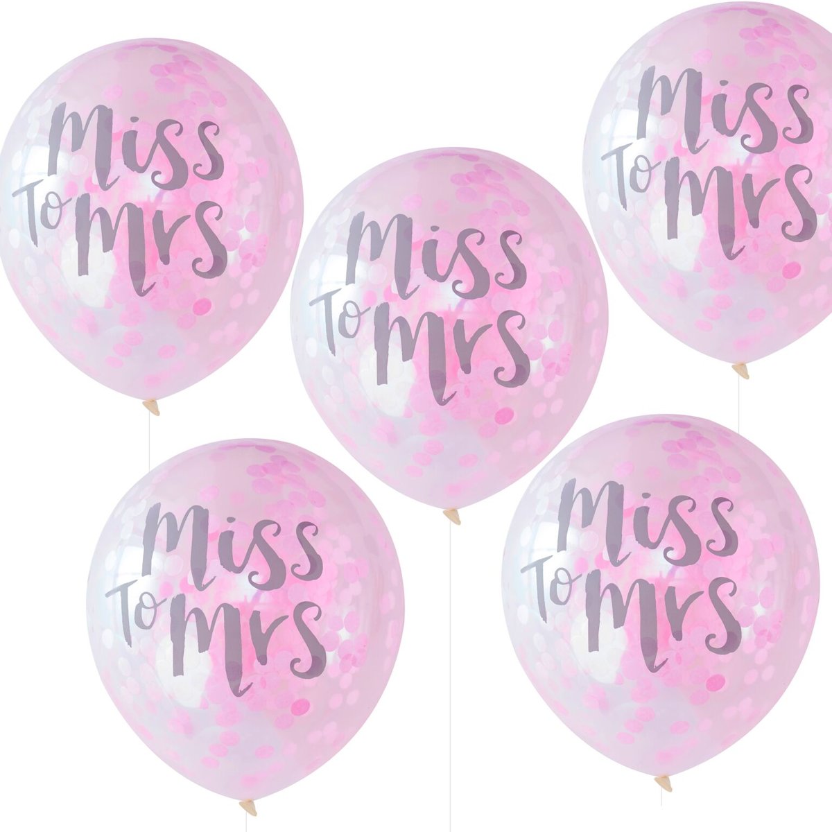 Ballonnen Miss to Mrs gevuld met roze confetti (5 stuks)