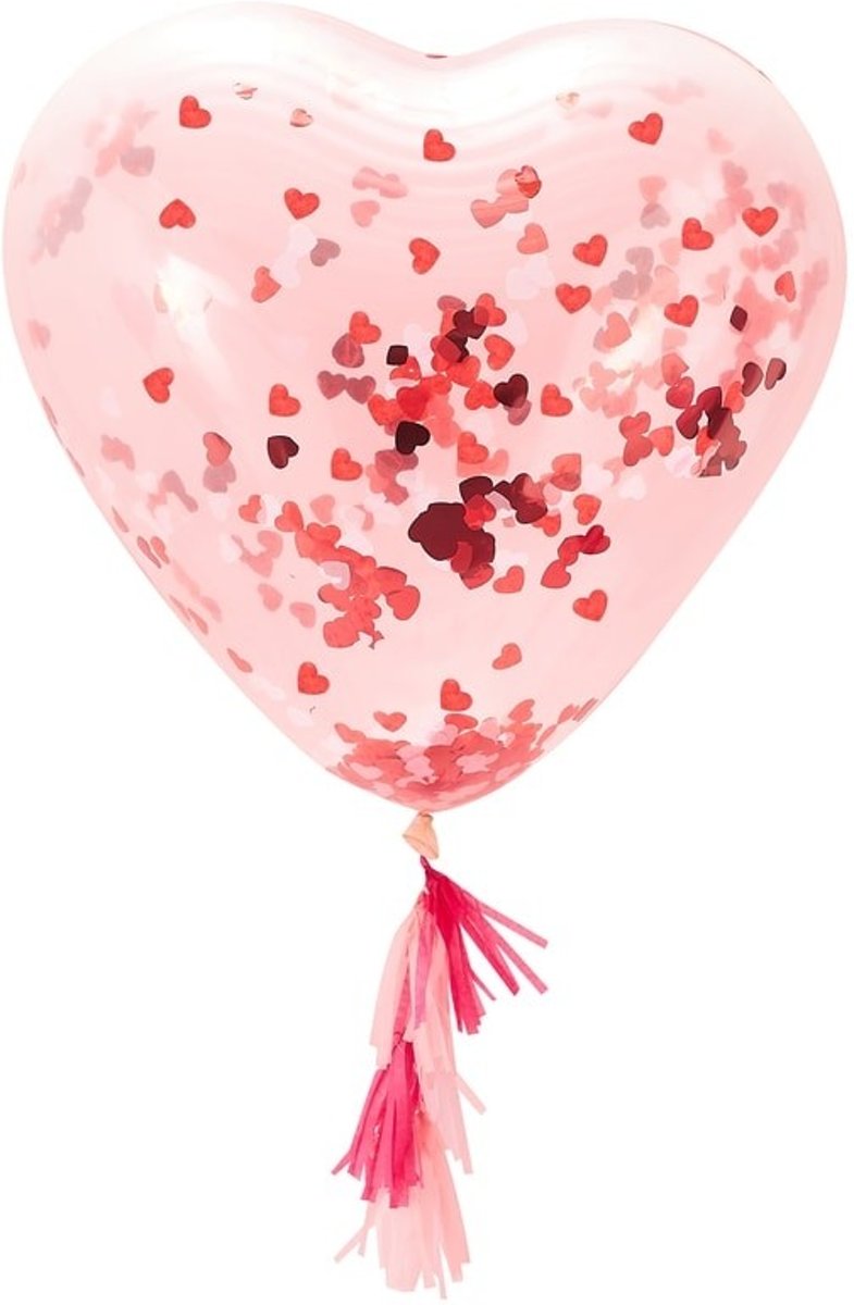 Ginger Ray Be My Valentine - Hartvormige confetti ballon gevuld met hartjes confetti - Set-1