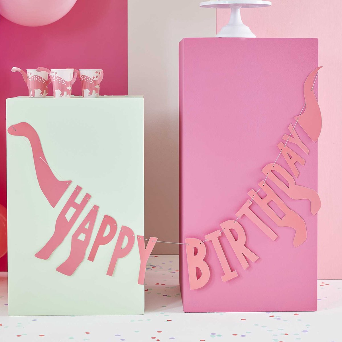 Slinger ‘Happy Birthday’ Dinosaurus Roze - 1.4 Meter