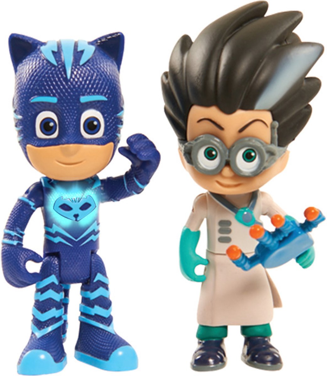 Pyjamahelden – Blister 2 figuren 7,5 cm (1 fig. lichtgevende held + 1 fig. slechterik met acc) - Catboy & Roméo