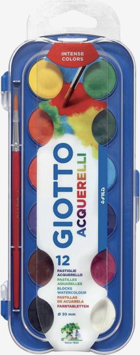 2x Giotto Waterverfdoos- Intense Kleuren - Waterverf - Knutselen - Kinderen - Hobby Verf - Verfdoos - Kleuren - Verven - Schilderen - Kleurenpallet - Aquarel - Aquarelverf - Water Colour - 12 kleuren - Verjaardag - Verjaardagscadeau - 12 kleuren