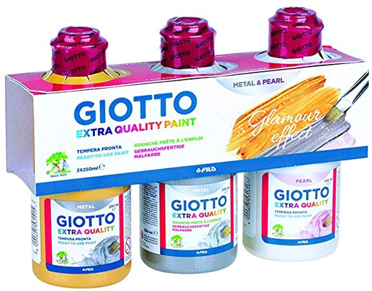 Giotto Assortment 3 Bottles 250ml (métal gold, metal silver, pearl white)