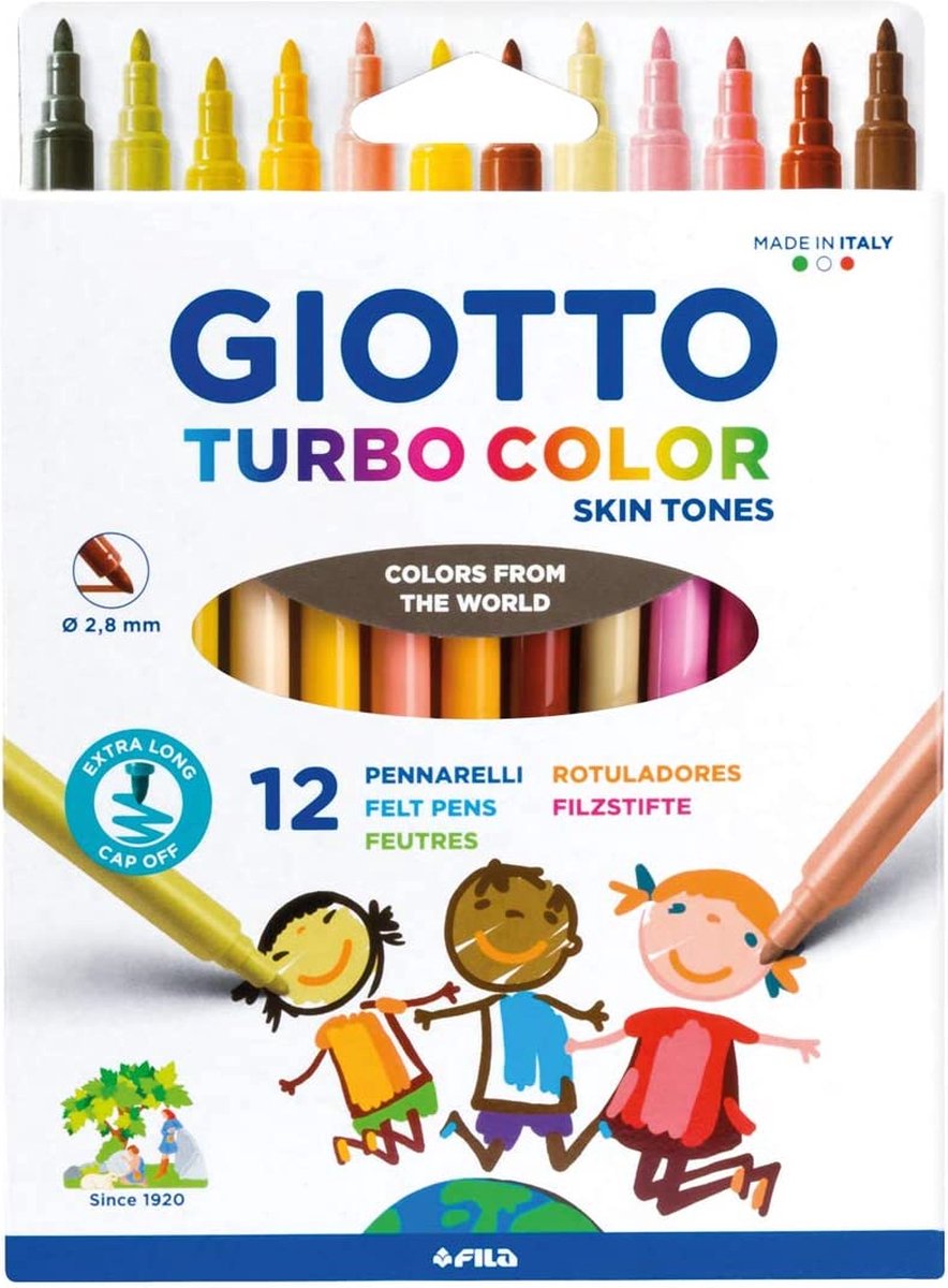 Huidskleur Stiften - 12 Stuks - Giotto Turbo Color - Skintones Stiften - Stiften Kinderen - Viltstiften Huidskleur