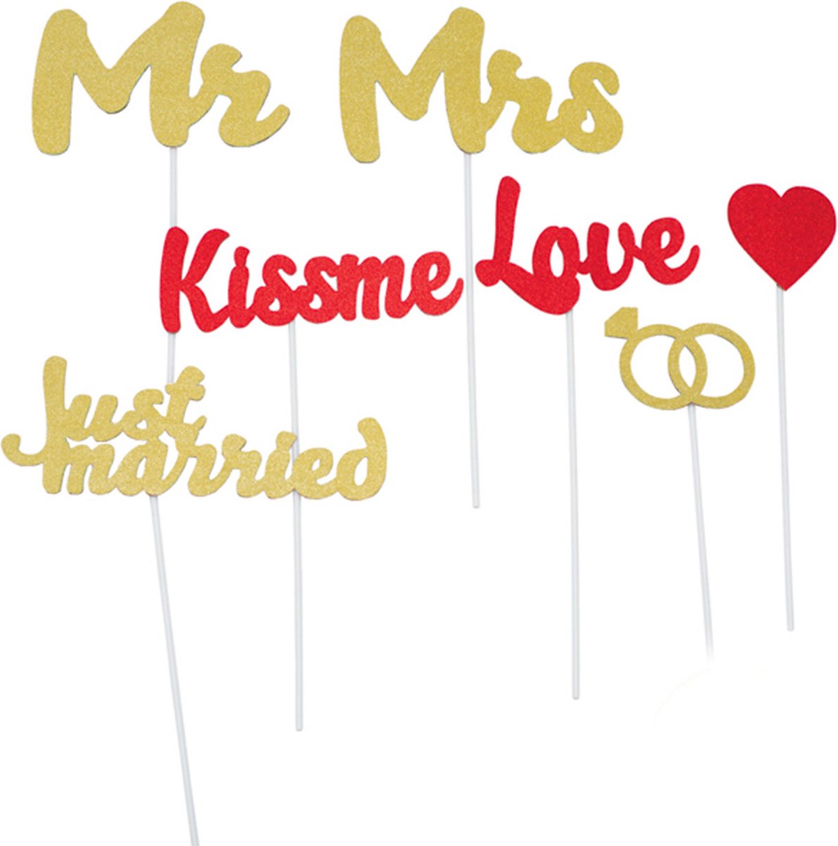   Bruiloft foto prop set - 8-delig - glitter - trouwen/vrijgezellenfeest - bruiloftsfeest photo booth accessoires