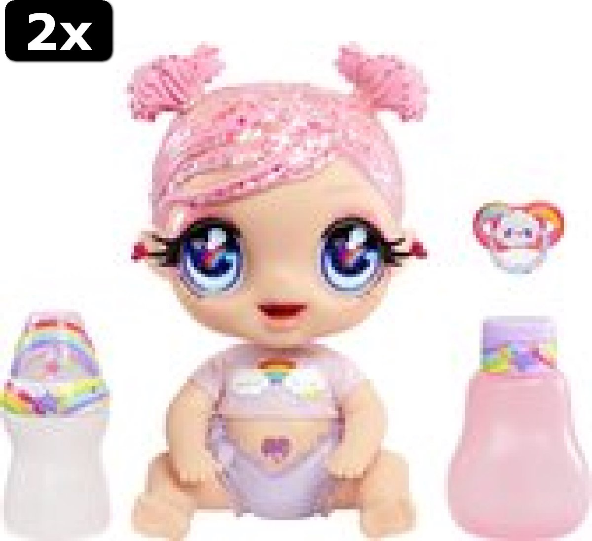 2x Glitter Babyz Doll Series 2- Dreamia Stardust (Pink/Rainbow) - Babypop