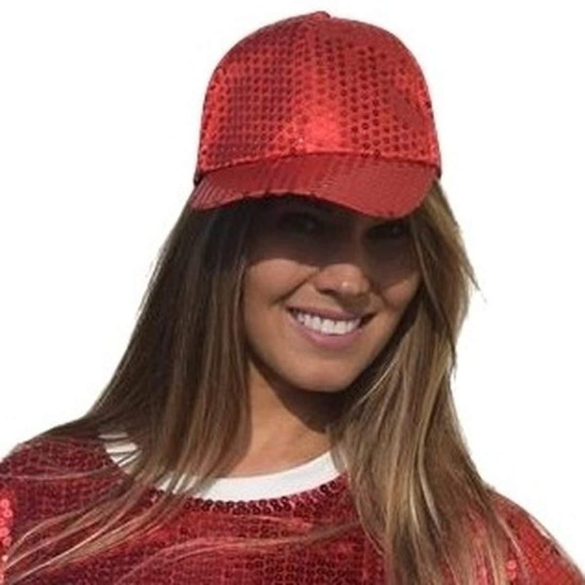 Rode pailletten disco baseball cap/ petje - Rode Toppers verkleed/ carnaval accessoires