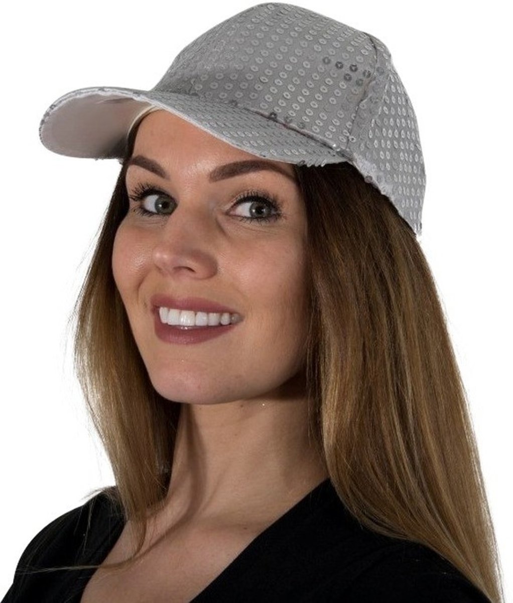 Zilveren pailletten disco baseball cap/ petje - Zilveren Toppers verkleed/ carnaval accessoires