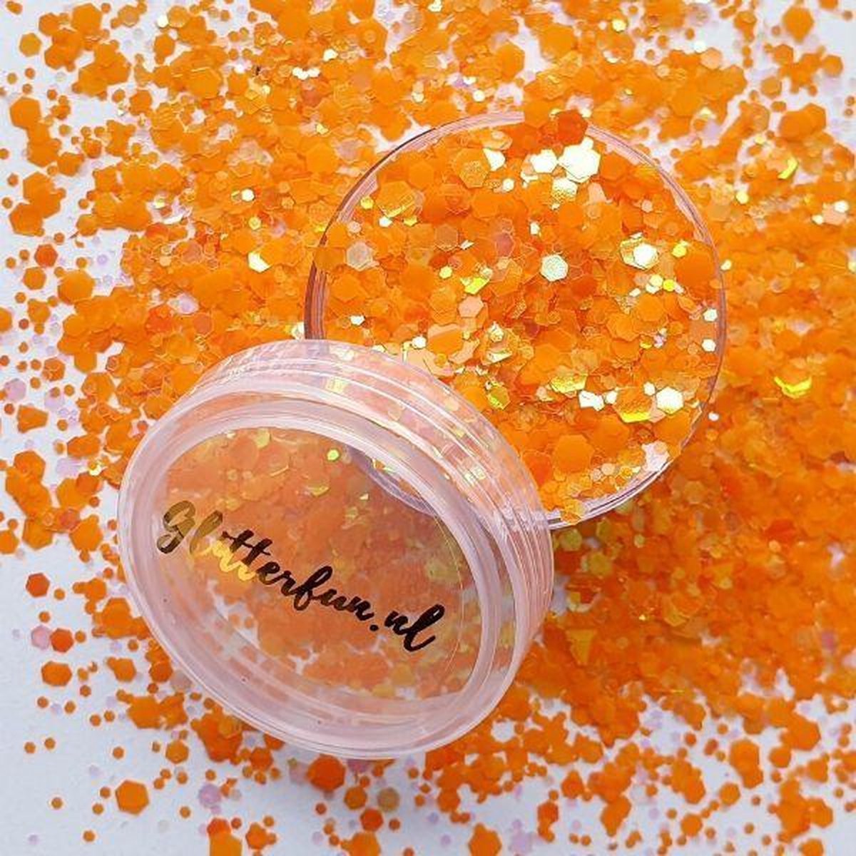 Oranje hologram hexagon glitter - 1-3 mm