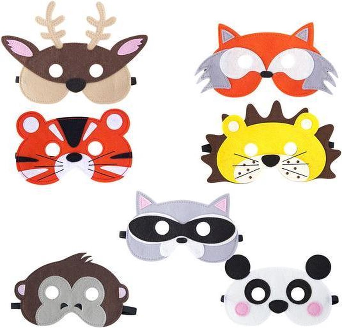 Verkleedmaskers dierengezichten set 7 stuks