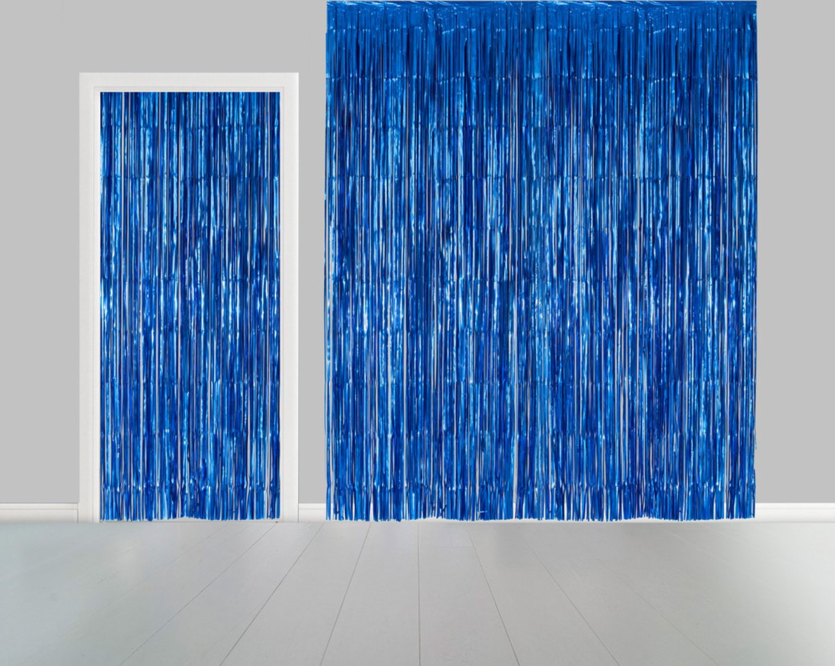 2x Deurgordijn Blauw 1 x 2,4 meter Vlamvertragend - Feest Thema Party