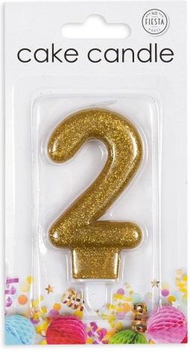 Cijfer kaars glitter goud nr. 2