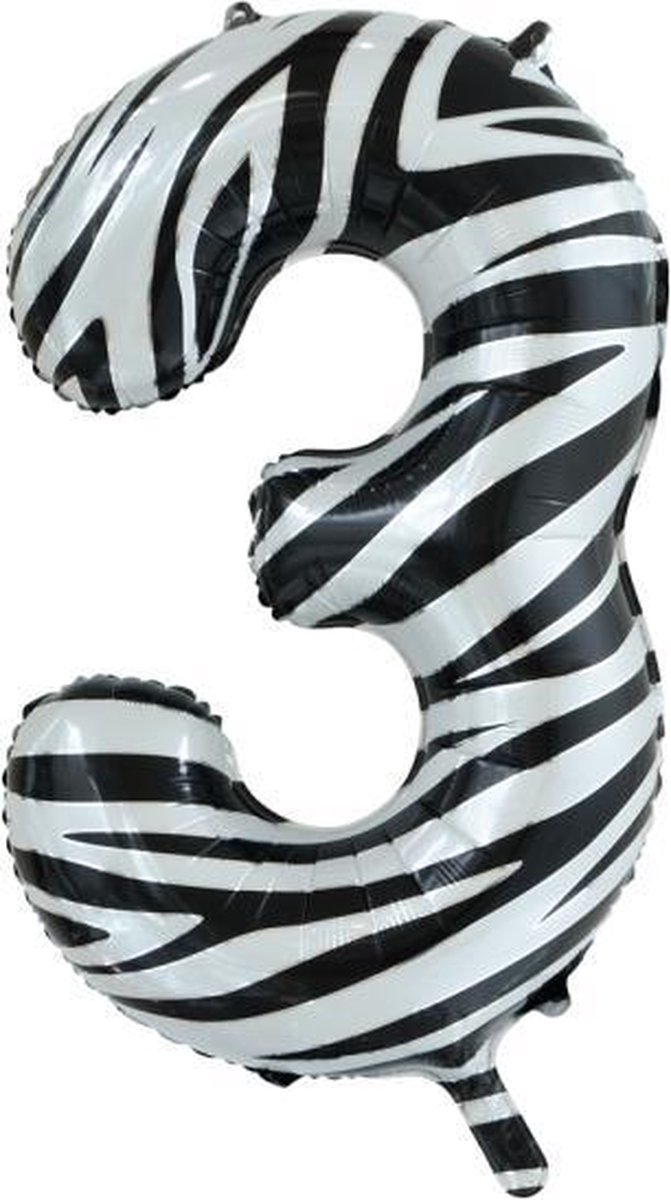 Folieballon 3 jaar zebra 86cm