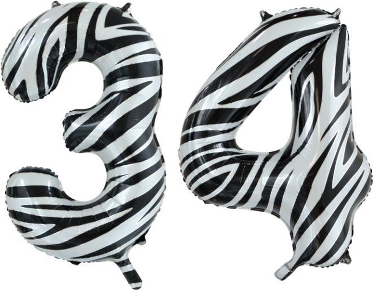 Folieballon 34 jaar zebra 86cm