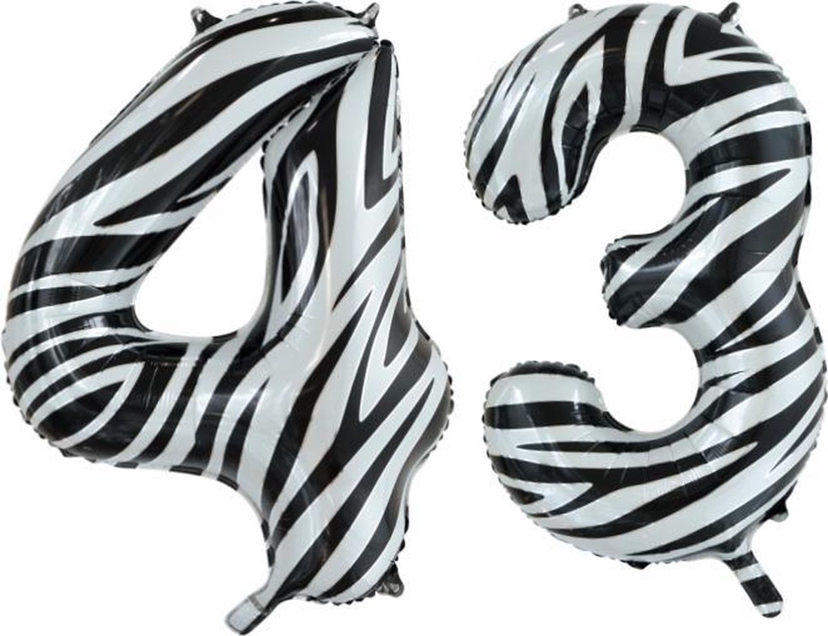 Folieballon 43 jaar zebra 86cm