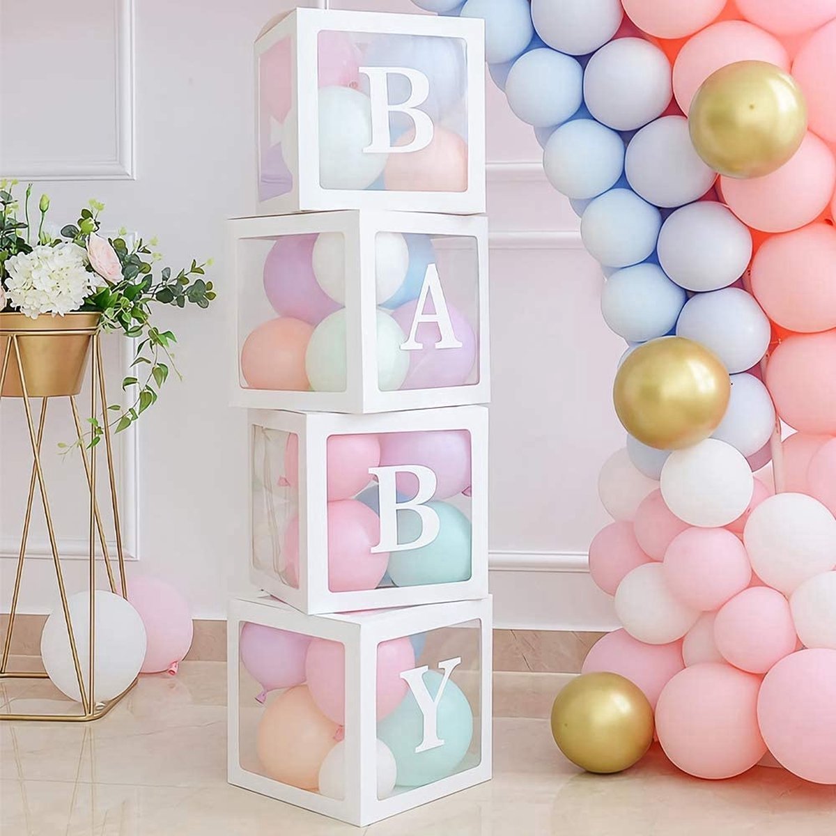 Doorzichtige ballon blokken baby Boy - incl 20 licht blauwe en 20 witte ballonnen