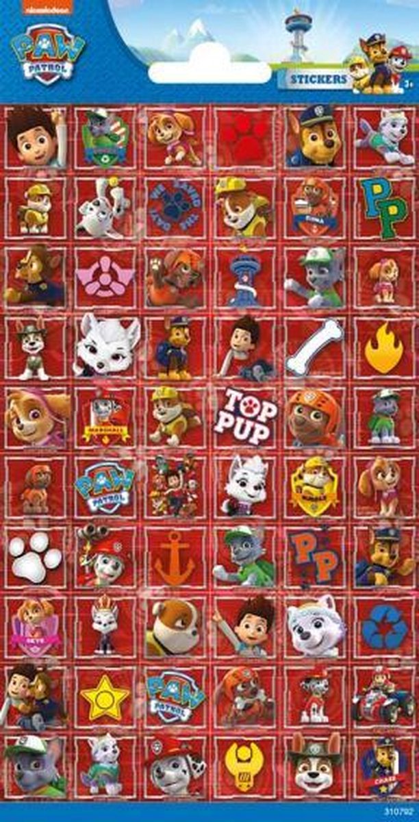 stickerset Paw Patrol junior rood 60 stuks