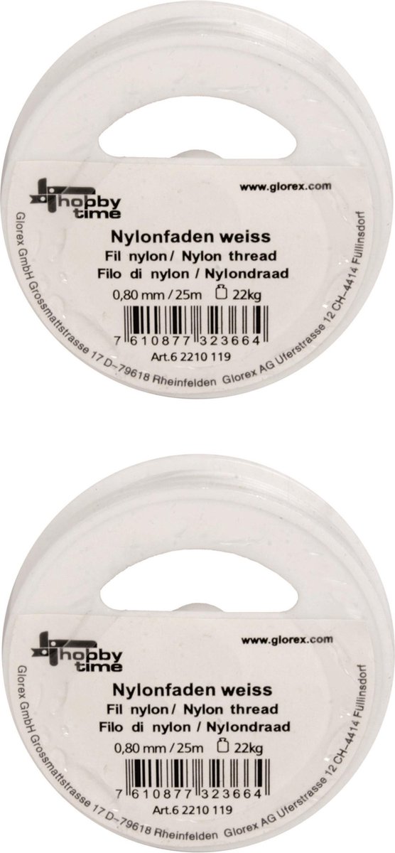 2x rollen nylon hobby draad wit 0.8 mm x 25 meter