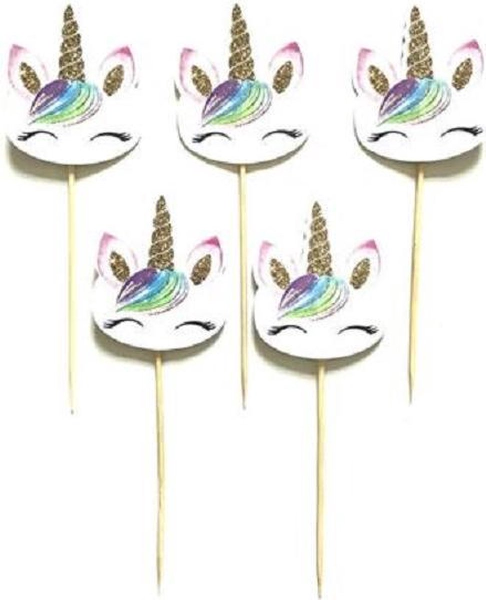 Cocktailprikkers - Taartprikkers - cupcakes - Unicorn - Gezicht met kuif - 36st